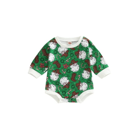 

Baby Girls Boys Christmas Romper Santa Claus Boots Print Round Neck Long Sleeve Jumpsuits Autumn Casual Bodysuits