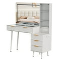 thumbnail image 4 of Garvee Modern White Makeup Vanity Desk with 36" HD Lighted Mirror – Glass Top, 5 Drawers, 3-Tier Shelves, Power Outlet, Ample Storage, Dressing Table Set for Bedroom and Home Office, White, 4 of 9