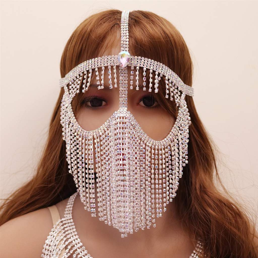 Bling Rhinestone Face Mask Head Chain Luxury Crystal Dance Prom