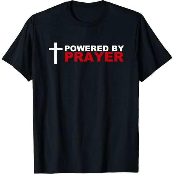 Powered by Prayer Novelty Christian Short Sleeve T Shirt Top T-ShirtMen's and women's gift, black and white T-shirt, size: Extra large S-4XL