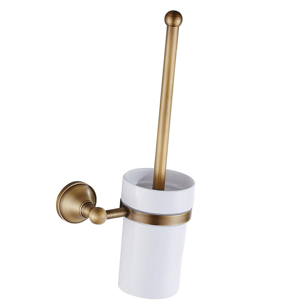 Fiocias 2x Toilet Brush Set Holder Brush + Ceramic Cup + Bar Wall Mounted Antique Style