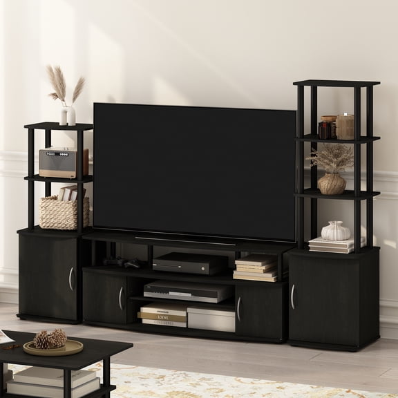 Furinno JAYA Large Entertainment Center Hold up to 55-IN TV, Darkwood