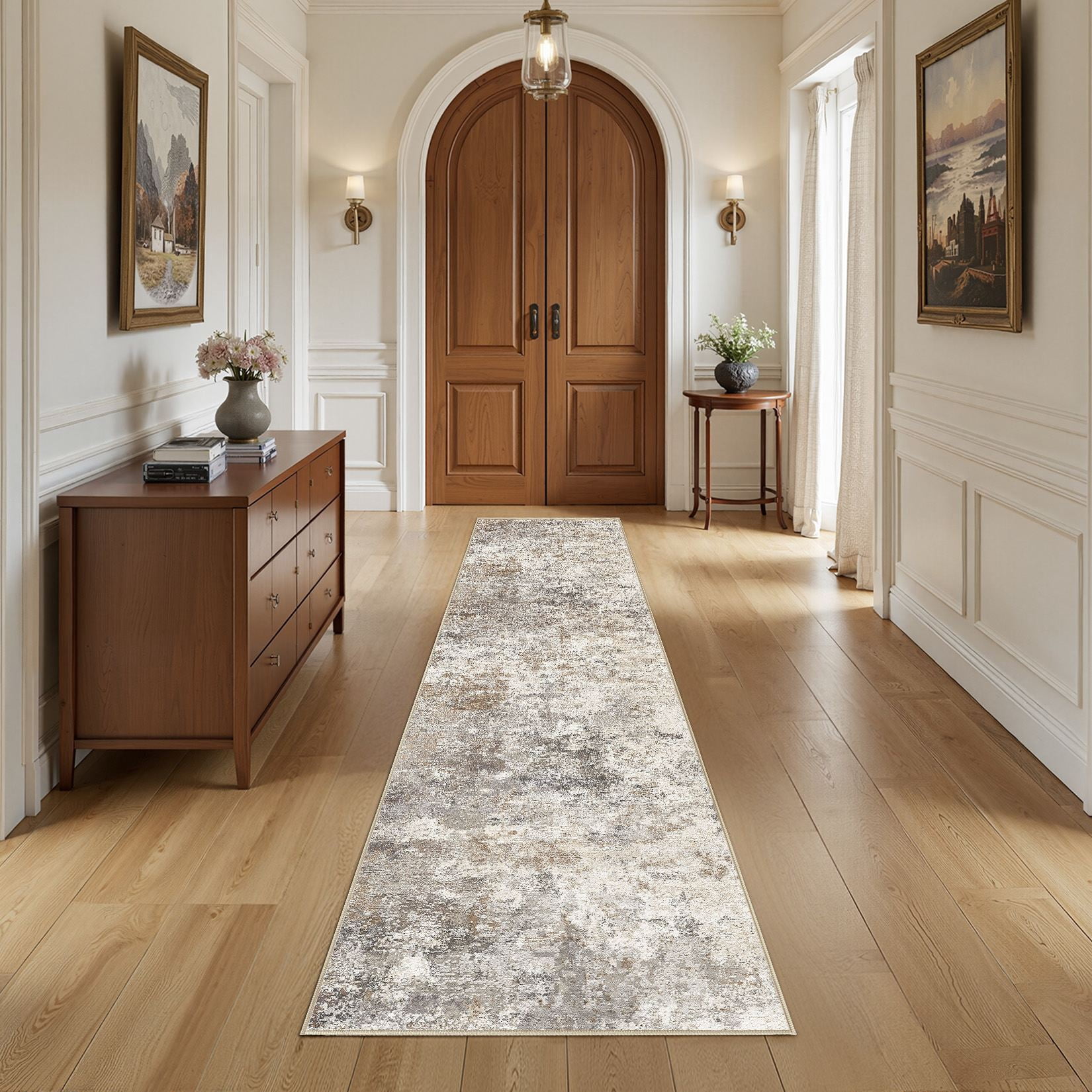 Toyoso 3x7 Washable Runner Rug Distressed Modern Abstract Brown Grey Low Pile Machine Washable Area Rug For Hallway Entryway Bedside Indoor Long Carpet Decor