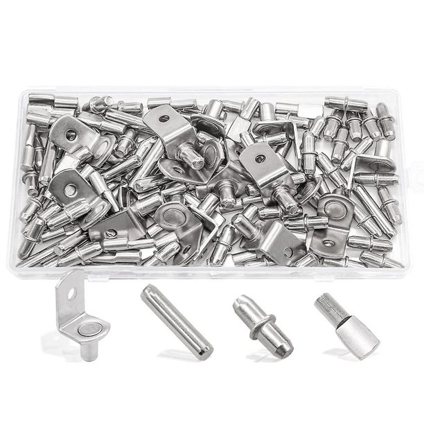 Kit de pasadores de estante de 120 piezas, clavijas de estante de 4 estilos, soporte en forma de L/fla de clavijas de estante de gabinete de muebles de cocina
