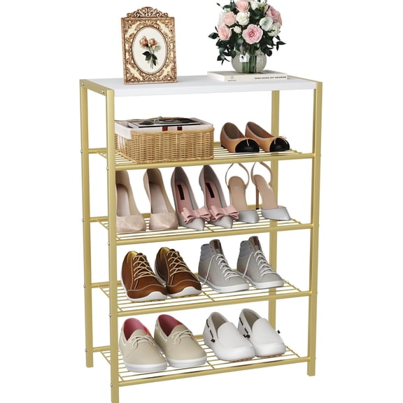 5-Tier Shoe Rack, Shoe Storage Shelf with  Top Board, Shoe Rack Organizer, Each Tier Fits 3 Pairs, Entryway Shoe Stand with Sturdy Shelves