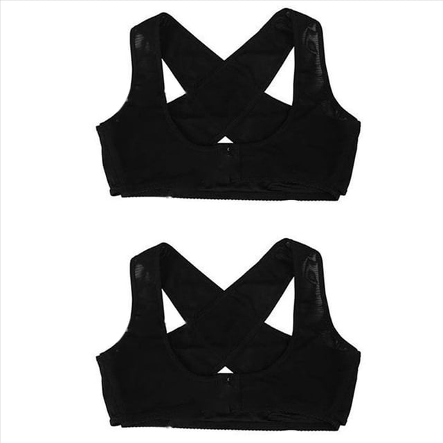 2X Corrector de Postura de Espalda Hombro Ajustable de Mujer Senora Cinturon de Apoyo Soporte del Pecho - Negro-L