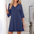 thumbnail image 2 of Fewfanhot Pajamas for Women 3/4 Sleeve Nightgown V Neck Lace Vintage Sleep Dress Nightshirt Elegant Sleeping Night Gown, 2 of 7