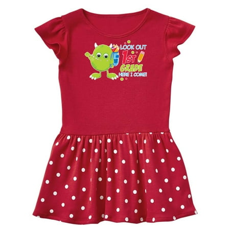 

Inktastic Look out 1st Grade Here I Come with Cute Green Monster Gift Baby Girl Dress