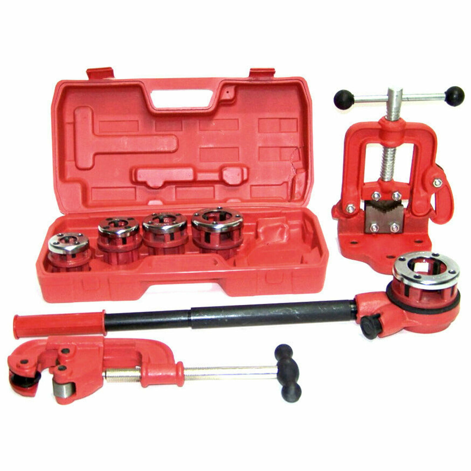Box 6 Manual 4 Threading Dies Pipe Cutter & Wrenches Kit Ratchet Pipe Threader 
