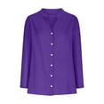 thumbnail image 6 of Ndbuld Womens Summer Tops 2025 Fashion Cotton Linen Short Sleeve Shirts V Neck Casual Loose Fit Button Tunic Blouses Outfits Family Gifts Purple 2XL, 6 of 9