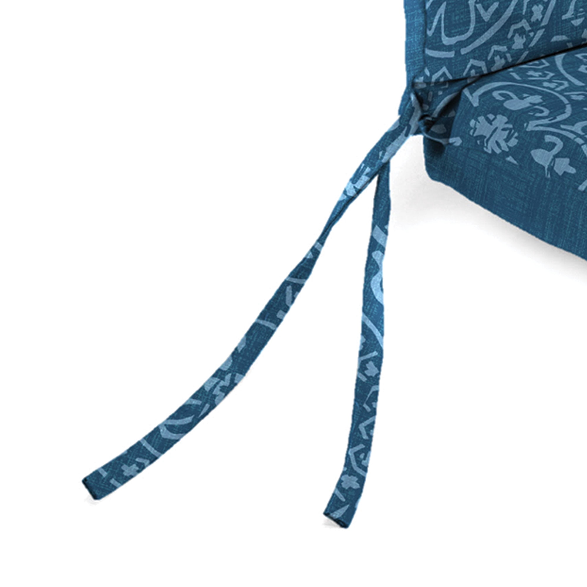 Jordan Manufacturing 44" x 21" Oberring Tuscan Blue Medallion and Quasi Tuscan Blue SolidReversible Rectangular Outdoor Chair Cushion with Ties and Hanger Loop
