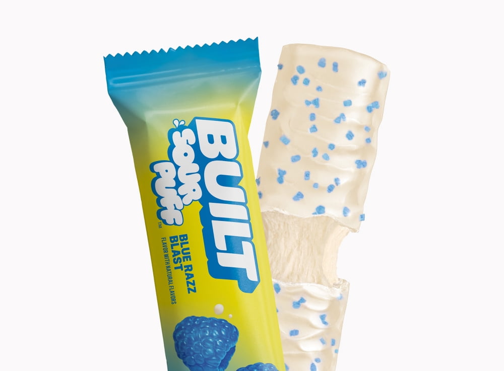 BUILT Bar Sour Puff Protein Bars, Blue Razz Blast, Gluten Free, Sour Candy Snacks - 12ct