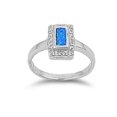 thumbnail image 1 of Rectangular Center Halo Blue Simulated Opal Ring Sterling Silver Size 6, 1 of 2