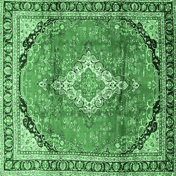 Ahgly Company Indoor Square Medallion Emerald Green Traditional Area Rugs, 3' Square