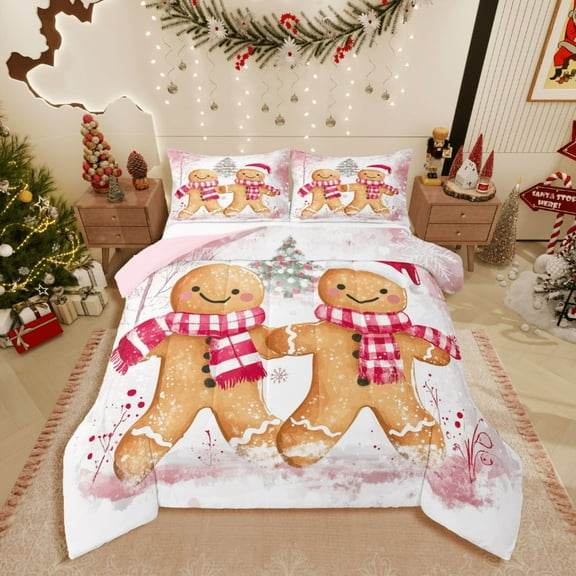 Castle Fairy Gingerbread Man Girl 2pcs Bedding Comforter Set,Merry Christmas Twin Comforter Sets,Festival Xmas Breathable Bedding Set,Super Cozy Room Decor