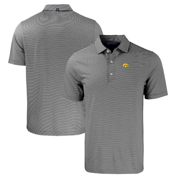 Men's Cutter & Buck Black/White Iowa Hawkeyes Forge Eco Double Stripe Stretch Recycled Polo
