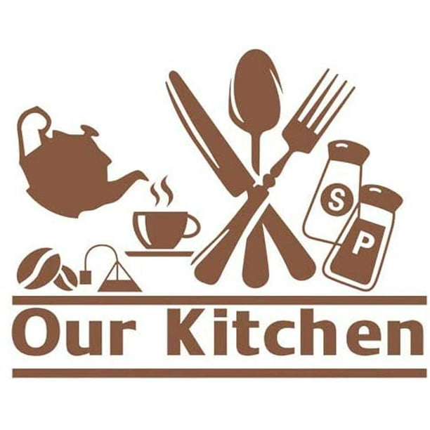 Our Kitchen Wall Art Stickers,Coffee Cup Cutlery Pattern Wall Vinyl