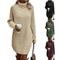 thumbnail image 4 of Douhoow Women Turtleneck Sweater Dress Solid Color Long Sleeve Short Knit Dress Fall Winter Casual Loose Dress, 4 of 7