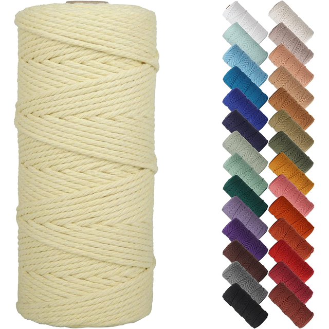 HSHDLDF Light Yellow Macrame Cord 3mm x 109yards, Colored Macrame Rope, 3 Strand Twisted Cotton Rope Macrame Yarn, Colorful Cotton Craft Cord for Wall Hanging, Plant Hangers, Crafts, Knitting