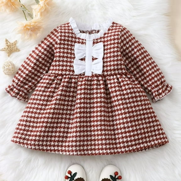 YEEDISON Baby Girl Clothes Baby Dress Bow Long Sleeve Baby Girl Dress Party Wedding Princess Dress Baby Clothes 0-18M