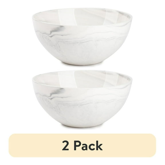 Stoneware Bowls (2 Pack), Grey Marble Collection - Microwave, Dishwasher & Freezer Safe - Oven Safe to 428°F - Durable Serving & Mixing Bowls White
