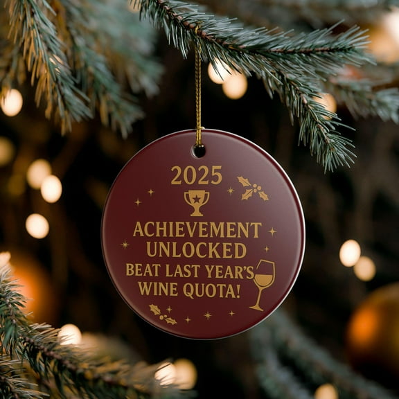 TanSiDing 1pcs Funny Christmas Ornament 2025 Achievement Unlocked Wine Quota Humorous Holiday Decoration for Tree Stocking Stuffer Gift