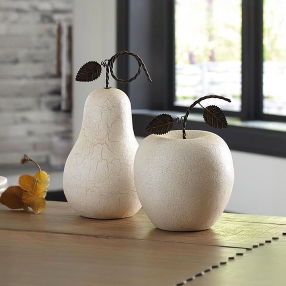 Signature Design by Ashley Bidelia Sculpture Set, Antique White and Bronze Apple & Pear Vintage Decorative Accents (Set of 2)