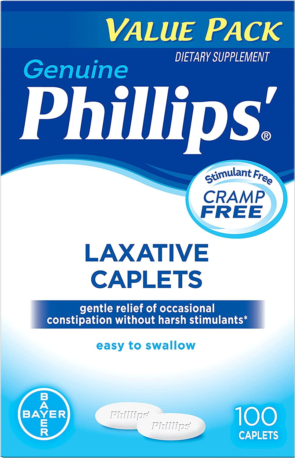 Phillips Laxative Magnesium Caplets, 100 count, Stimulant & Cramp Free