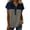 Gray, variant on Dweltoz Denim Collar Short Sleeve Shirts for Womens Button Up V Neck Tops Casual Streetwear Patch Work Tees,Red M