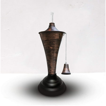 Legends Direct Premium Oahu Metal Tabletop Cone Torches for Outdoor, Tall- Tiki Style /w Snuffer, Fiberglass Wick & Large 35oz Oil Lamp - For Patio, Garden, Deck (Brushed Bronze)