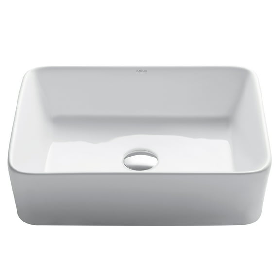 KRAUS Elavo Modern Rectangular Vessel White Porcelain Ceramic Bathroom Sink, 19 inch