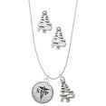 thumbnail image 1 of Delight Jewelry Silvertone Domed Black SLP Silver tone Zig Zag Christmas Tree Charm Necklace and Stud Earrings, 1 of 4
