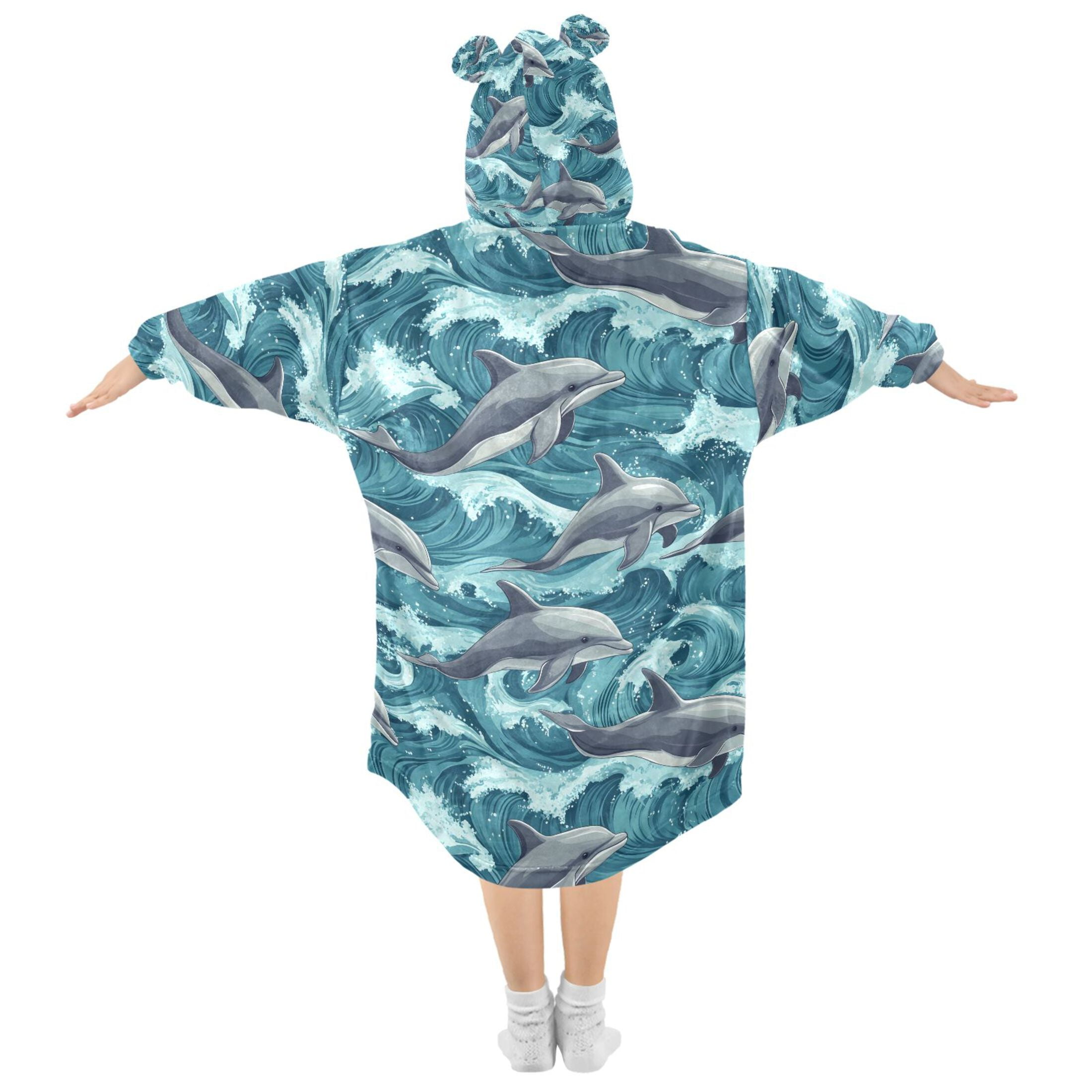 joogoo Wearable Blanket Hoodie for Cartoon Dolphins-z1 Oversized Sherpa Hooded 3-14 YR M