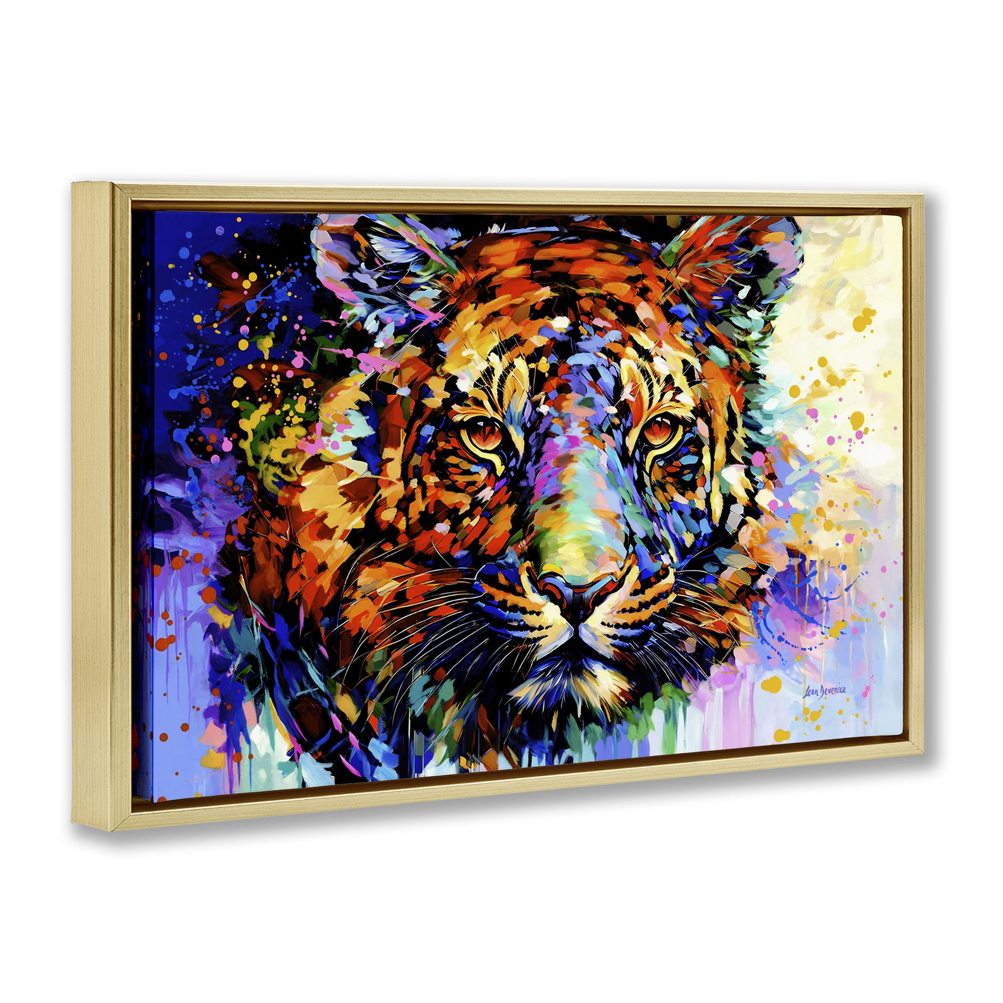 Stupell Industries Tiger's Wild Wonder Animals & Insects Painting Gold Floater Framed Canvas Art Print Wall Art, 31 x 21
