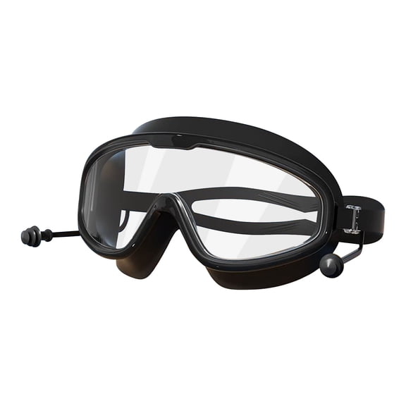 Swim Goggles, Clear Anti-Fog Diving Mask, UV Protection Swimming Goggles With Earplugs for Adult Pool and Open Water (Black)
