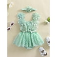 thumbnail image 3 of Loicainy Toddler Baby Girl Bodysuit Dress 3 6 12 18 24 Months Flower Embroidery Tie-Up Mesh Romper Bow Headband 2 Piece Set, 3 of 9