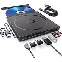 HEPLUBAN External CD/DVD Drive for Laptop, DVD Player for Laptop, 8 in 1 USB 3.0 Ultra-Slim Portable, CD Burner External Disk Drive Optical Compatible with Laptop Desktop Mac,Windows 11/10/8/7 Linux