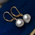 thumbnail image 4 of K-KED 9-10MM Natural white Baroque Freshwater pearl Dangle Earrings Women Fashion, 4 of 5