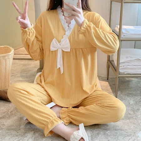 

PIKADINGNIS WAVMIT New Women Pyjamas Bow Cute Long Tops Set Lace Young Girl Pajamas Sets NightSuit Girl Sleepwear Sets Women Home Wear