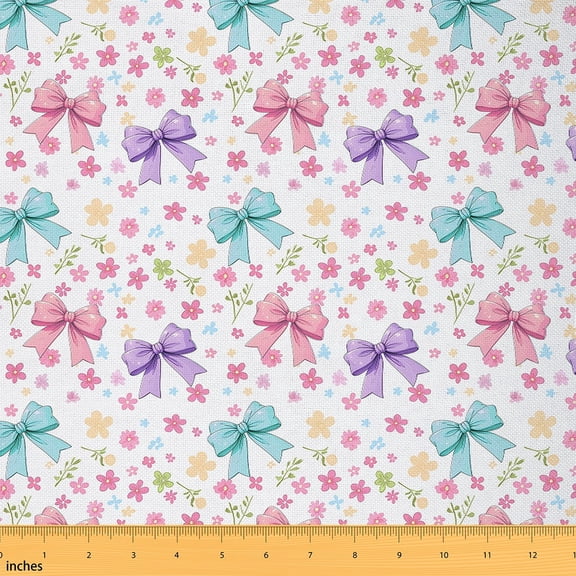 Homewish Cute Cartoon Bow-tie Fabric by the Yard 1 Yard for Kids, Pink Blossoms Flower Room Decor Fabric by the Yard, Princess Style Sewing Fabric, Breathable Home Decor