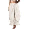 thumbnail image 2 of Women Linen Lace Trim Long Bloomers Pants Ruffle Victorian Vintage Pantaloons Summer Beach Travel Vacation Pants White S, 2 of 6