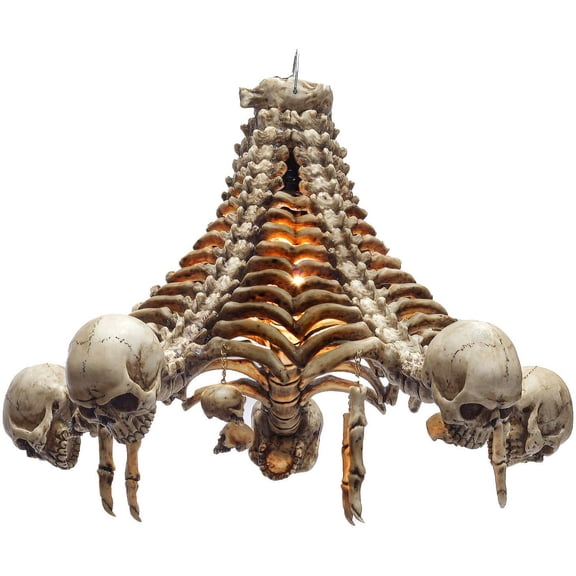 Ossuary Skulls Bones and Spines Pentagonal Ceiling Chandelier Light Lamp 20"H