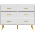 thumbnail image 3 of Historyli Cómoda de 6 cajones para dormitorio con tiradores dorados,moderna cómoda de madera con cajones anchos,cómoda larga para sala de estar,pasillo o entrada,color blanco., 3 of 7