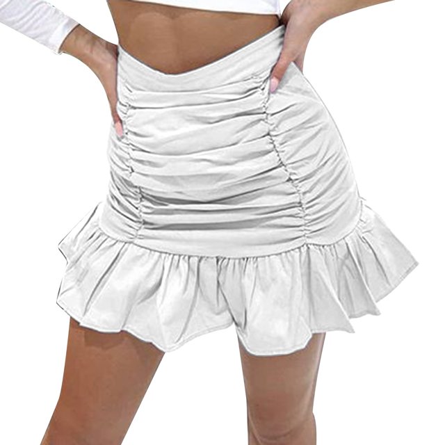 TSADFHJI Jupe en Velours Côtelé avec Short Jupe Courte pour Femmes Jupe Plissée Unie à Volants Jupe à Fermeture Éclair Taille Haute Jupe Queue de Poisson m Blanc