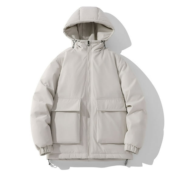 Pisexur Jackets for Men Comfortable Coats for Men Solid Color Men's Fashion Windproof Zipper Pocket Drawstring Long Sleeved Hooded Casual Jacket Khaki,L