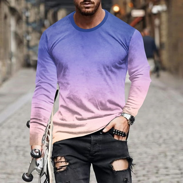 Meichang T-Shirt à Manches Longues pour Homme Graphique, T-Shirts Graphiques pour Hommes Décontractés à Imprimé 3D d'Illusion d'Optique, T-Shirts Fantaisie à Col Rond Confortables à Manches Longues pour Homme