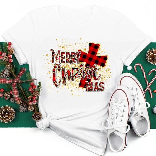 Camiseta con estampado de árbol de Navidad para mujer, ropa juvenil, Tops, 2023