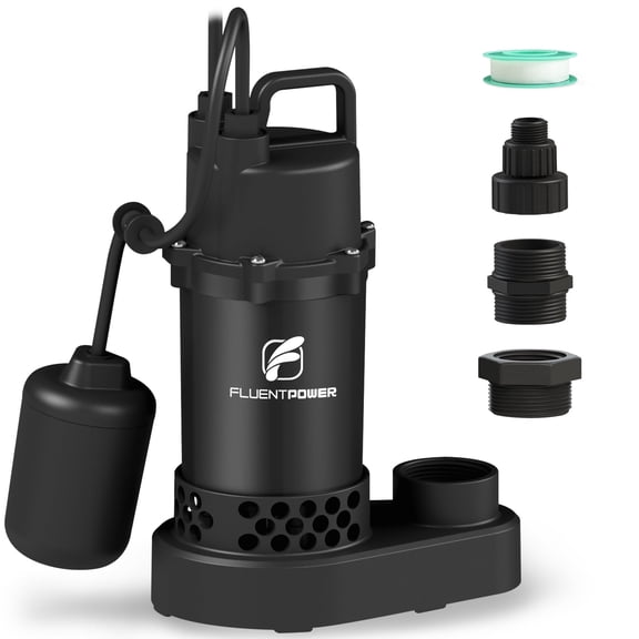 FLUENTPOWER Submersible Sump Pump 3/4HP 3500GPH, Automatic Integrated Float Switch, Portable Electric Cast Aluminum Sump/Sewage Pump for Basement Pool Garden Pond Basin, Black