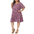 thumbnail image 4 of Agnes Orinda Women's Plus Size Sundress Floral V Neck Short Sleeve Beach Vacation Summer Midi Dress with Pockets 2X Pink Blue, 4 of 6