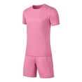 thumbnail image 4 of Jinhomg Mens 2 Piece Summer Sets Lightweight Comfy Mesh Beach Outfits Casual Loose Short Sleeve Crew Neck Tops with Short Pants 2025 Vacation Wear Pink XXL, 4 of 7